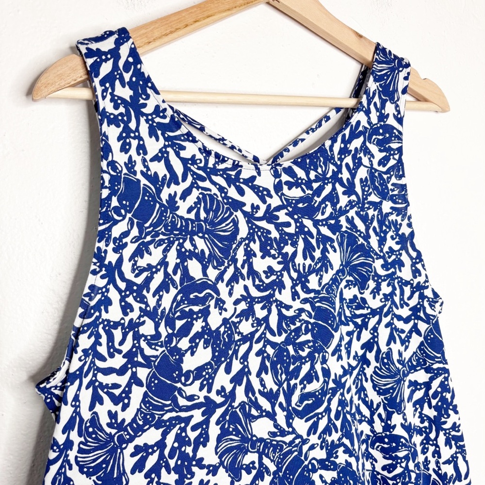 Lilly Pulitzer Kristen Flounce Dress Krillen It Blue White Pattern L NWOT - Picture 5 of 11